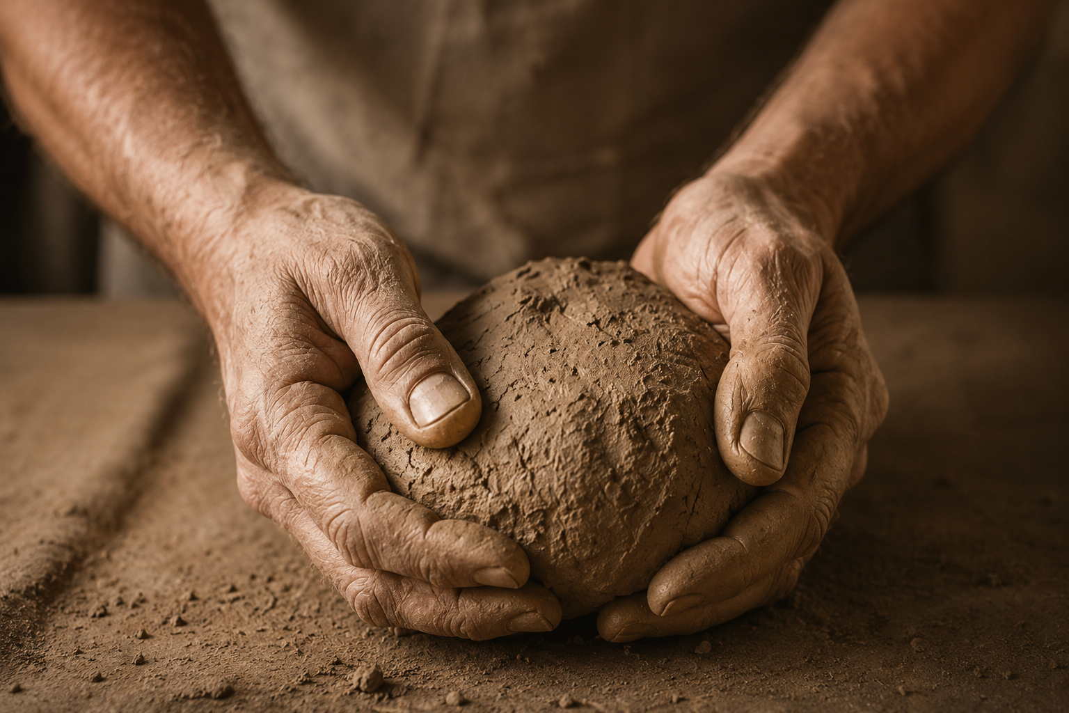 Hände formen Lehm – natürliches Handwerk von LEHM & RAUM